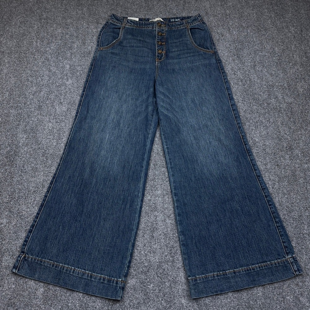 Pilcro Lace-Up High-Rise Wide Leg Jeans Womens 29 Button Fly Denim Anthropologie